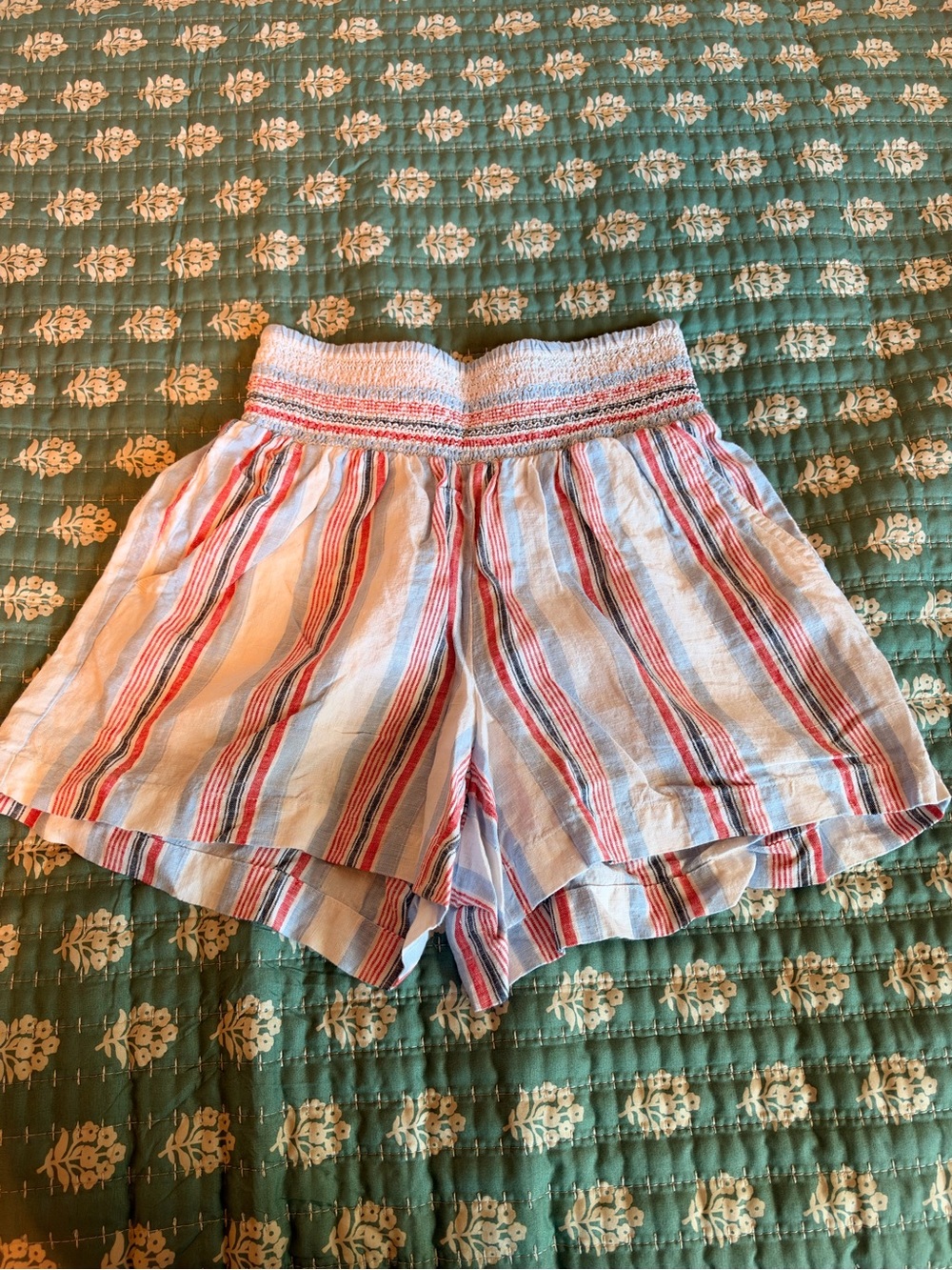crown & ivy Striped High-Waist Shorts — White, Red & Blue